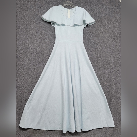 Vintage Hand Made Sleeveless Blue Sparkle Maxi Dress  Size- Length 58" Waist 27 - Picture 3 of 14